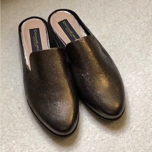 Donna Karan, bronze metallic slides/mules leather